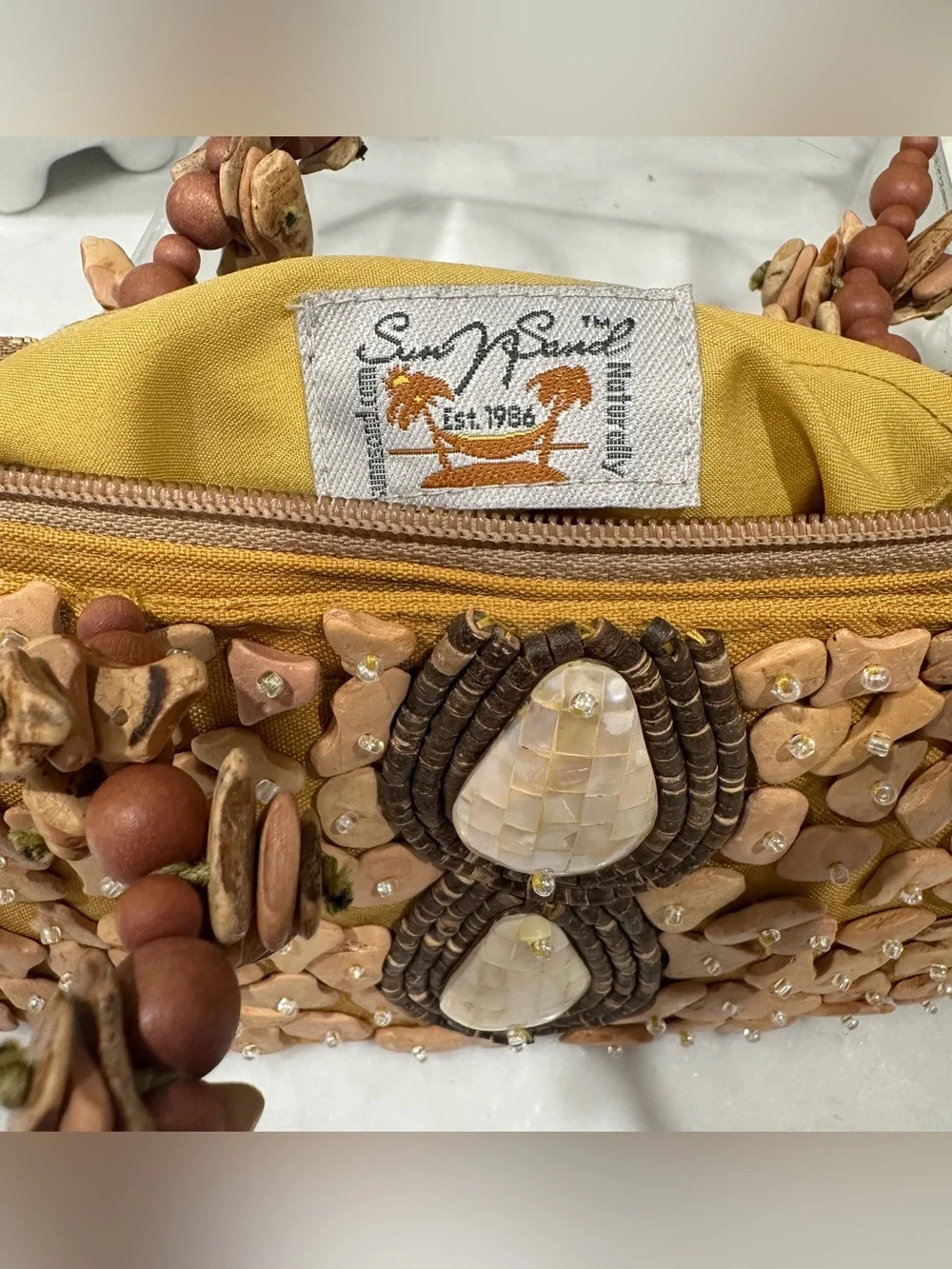 Sun & Sand Handcrafted Tan Mosaic Beaded Shoulder Bag